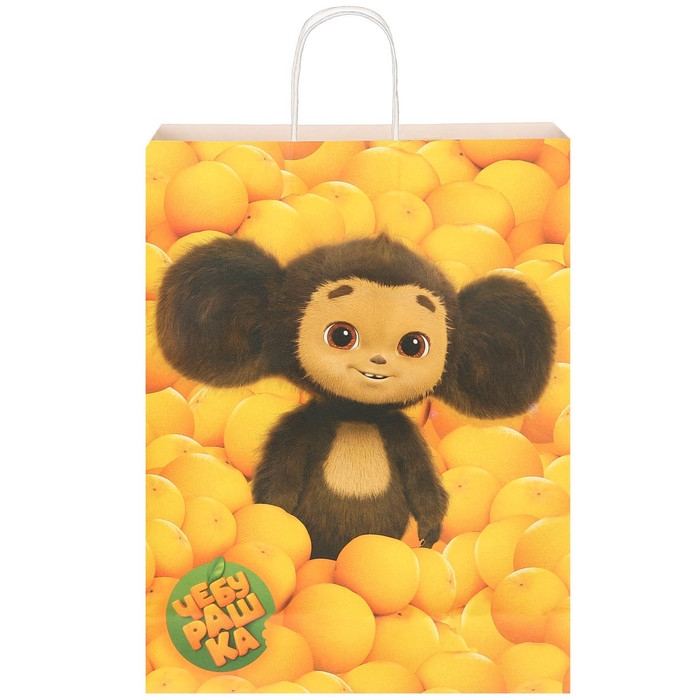 Пакет подарочный, 31х40х11.5 см, крафт, упаковка, Чебурашка