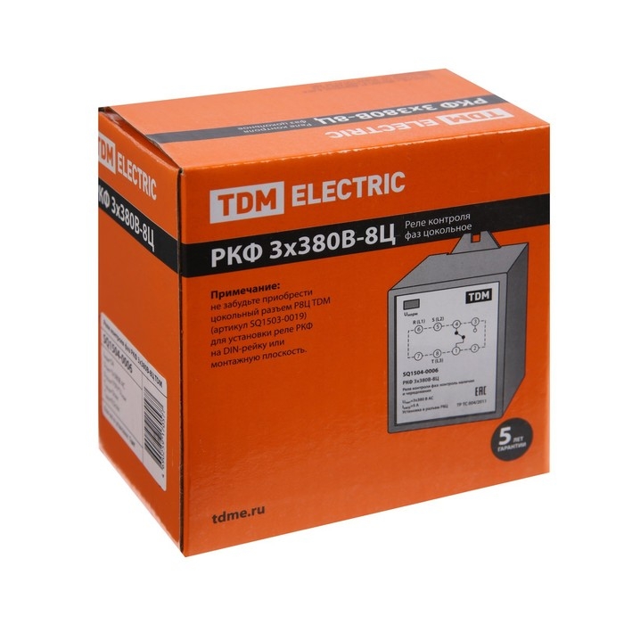 Реле контроля фаз цокольное TDM РКФ, 3х380 В, 8 Ц, SQ1504-0006