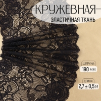 Кружевная эластичная ткань, 190 мм &times; 2,7 &plusmn; 0,5 м, цвет чёрный