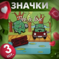 Набор значков (3 шт.) &laquo;Лягушачья романтика&raquo;, цветной в чёрном металле
