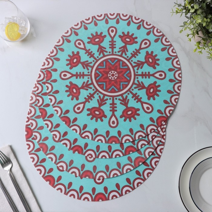 Салфетки сервировочные на стол Доляна &laquo;Колли&raquo;, 4 шт, d=38 см, цвет бирюзовый