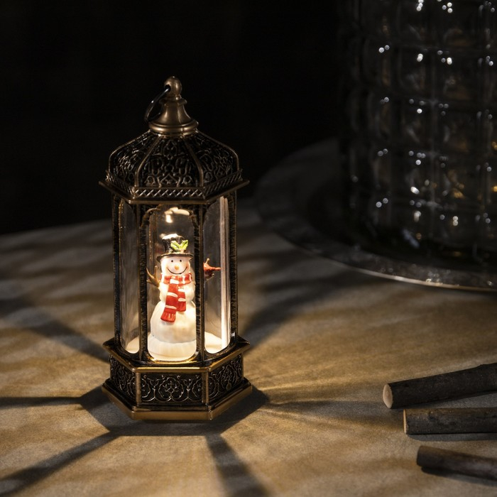 Светодиодная фигура &laquo;Снеговик в ротонде&raquo; 6.3 &times; 14 &times; 6.3 см, пластик, батарейки AG13х3 (в комплекте), свечение тёплое белое