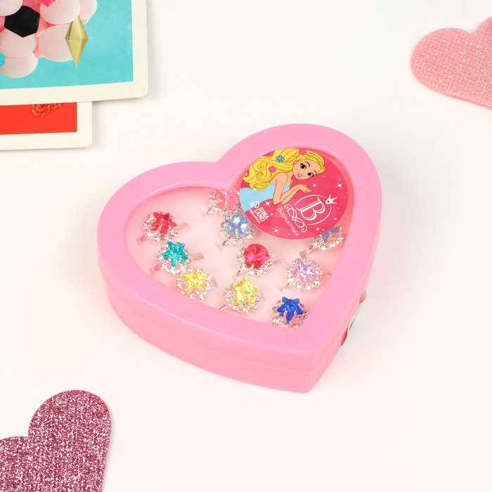 Кольца детские набор 12шт &laquo;Выбражулька&raquo; геометрия, цвет МИКС, форма МИКС в серебре, б-р