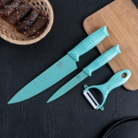 Набор кухонных принадлежностей &laquo;Клауд&raquo;, 3 предмета: 2 ножа, овощечистка из керамики, цвет голубой