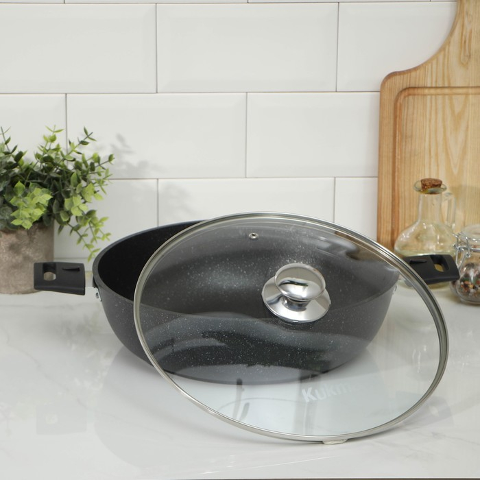 Сотейник, d=30 см, съёмные ручки, стеклянная крышка, антипригарное покрытие, цвет тёмный мрамор