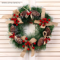 Венок новогодний d-30 см "Шишечки с бантиками"