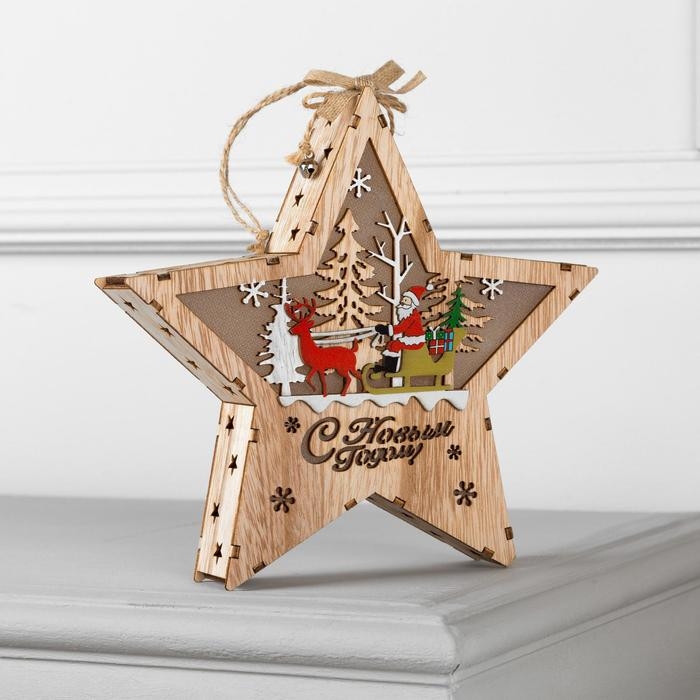 Светодиодная фигура &laquo;Дед Мороз в санях&raquo; 22 &times; 22 &times; 4 см, дерево, батарейки АААх2 (не в комплекте), свечение тёплое белое