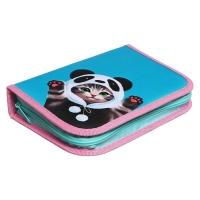 Пенал 3 секции, вкладка внутри, 140 х 210 х 40 мм, тканевый, Calligrata TOP Block "Кот панда" Пенал 3 секции, вкладка внутри, 140 х 210 х 40 мм, тканевый, Calligrata TOP Block "Кот панда"