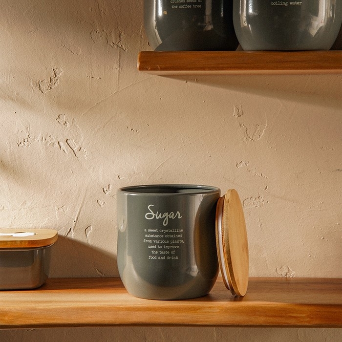 Банка для сахара SL Home, 12&times;12 см, цвет серый, с бамбуковой крышкой