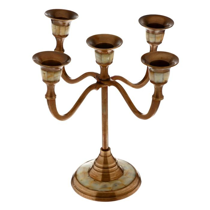 Подсвечник "Джираль" на 5 свечей латунь, перламутр 20х20х20 см