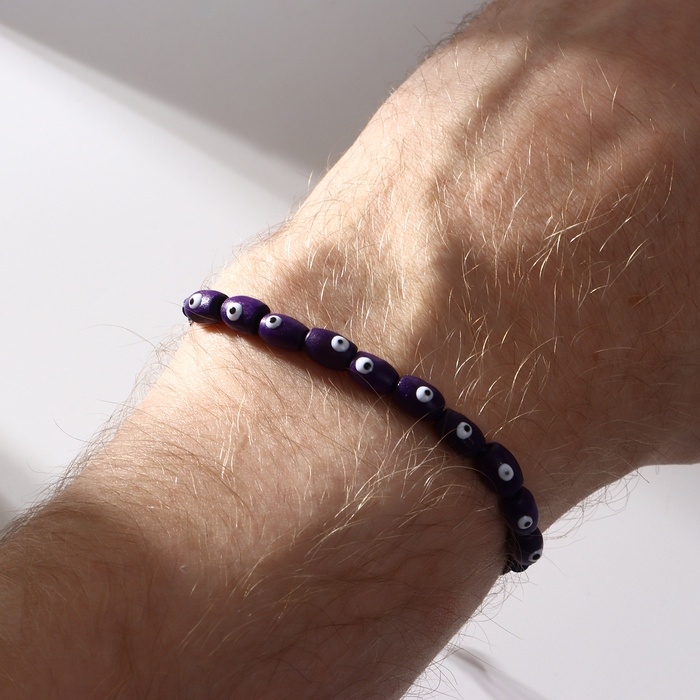 Браслет-оберег «Глазки», деревянные рисинки, цвет синий Браслет-оберег «Глазки», деревянные рисинки, цвет синий