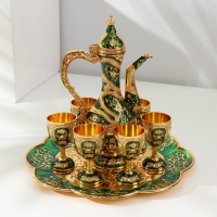 Набор винный кувшин, 6 бокалов и поднос "Турция. Цветы и узоры" зелёный с золотом Набор винный кувшин, 6 бокалов и поднос "Турция. Цветы и узоры" зелёный с золотом