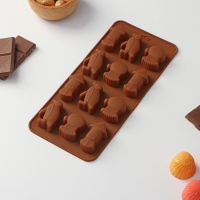 Форма для шоколада Доляна &laquo;Пингвины&raquo;, силикон, 21,5&times;10&times;1,5 см, 12 ячеек, цвет коричневый