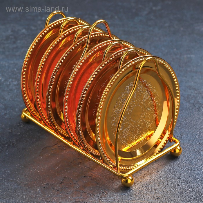 Набор блюдец с подставкой «Золото», d=10 см, 6 шт, цвет золотой Набор блюдец с подставкой «Золото», d=10 см, 6 шт, цвет золотой