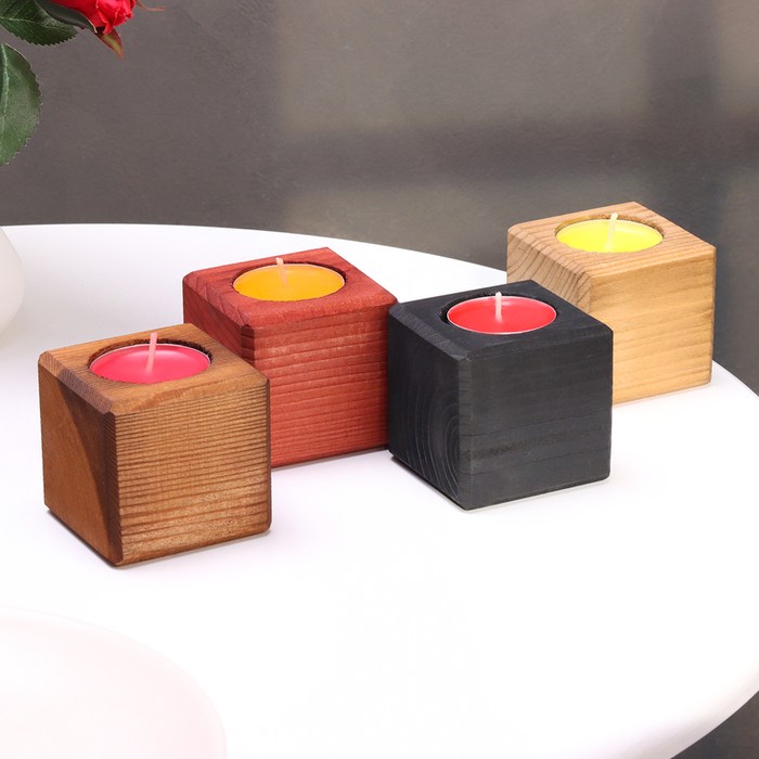 Подсвечник для интерьера 4 шт с надписью LOVE, цвет: "Микс", аромат: ягодно-фруктовый микс