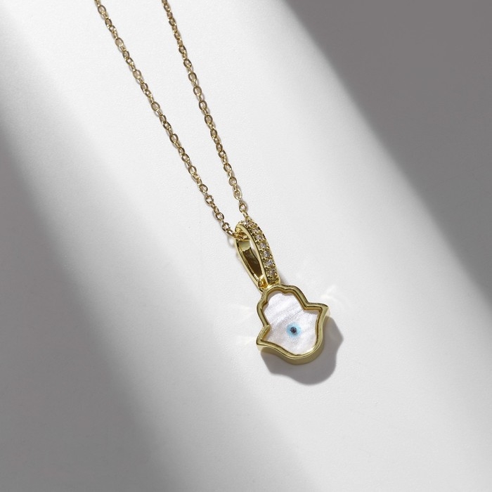 Кулон-оберег &laquo;Мини&raquo; рука хамса, цвет бело-голубой в серебре, 38 см