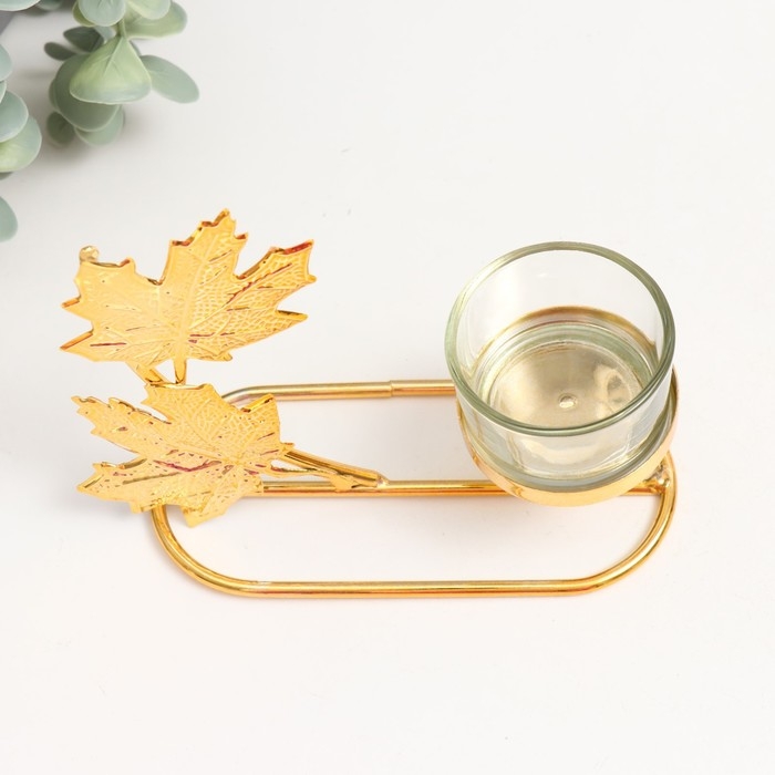 Подсвечник металл на 1 свечу Подсвечник металл на 1 свечу "Кленовые листья" d=4,5 см золото 5,8х13х13 см
