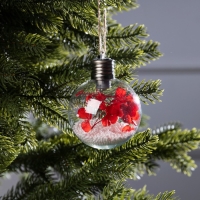 Ёлочный шар &laquo;Красные лепестки&raquo;, батарейки, 5 LED, свечение тёплое белое