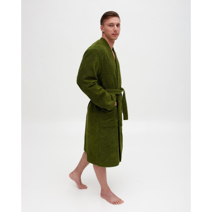 Халат махровый Экономь и Я, мужской размер 52-54 цвет хаки, 100% хлопок с AIRO, 320 г/м2 Халат махровый Экономь и Я, мужской размер 52-54 цвет хаки, 100% хлопок с AIRO, 320 г/м2