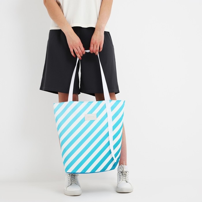 Сумка женская пляжная Nazamok, в полосочку, 39х32 см, голубая Сумка женская пляжная Nazamok, в полосочку, 39х32 см, голубая