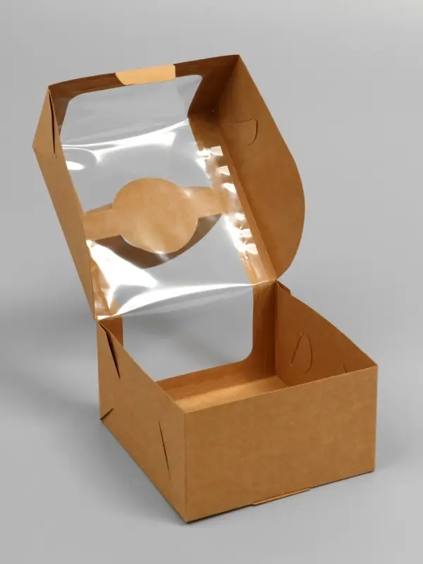 Коробка под бенто-торт с окном, крафт, 14 х 14 х 8 см