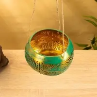 Подсвечник подвесной из кокоса, 14&times;14&times;10 см, голубой с золотым