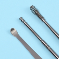 Набор для чистки ушей, 3 предмета, 9 &times; 2,8 &times; 1,3 см, в футляре, цвет серебристый