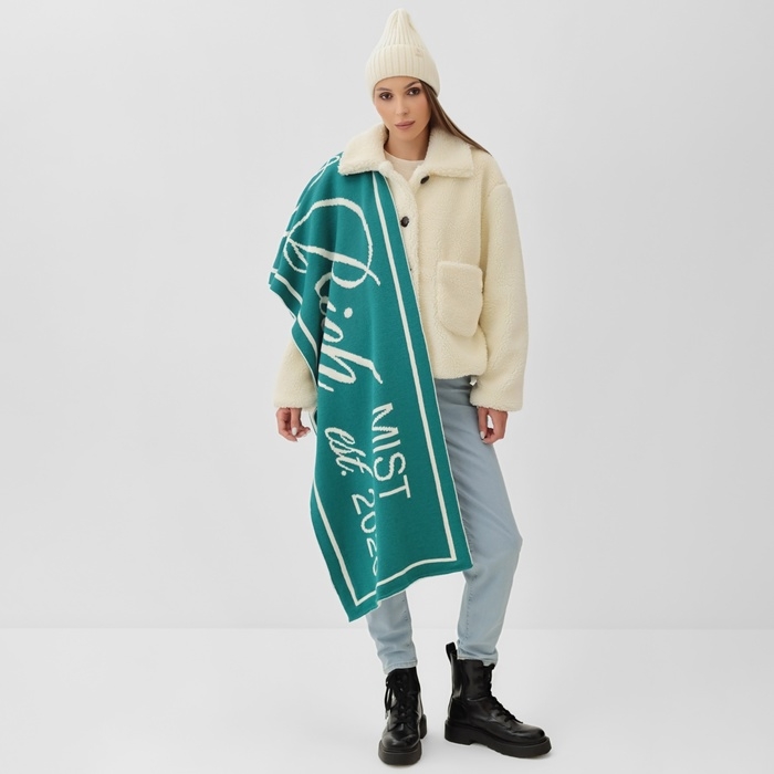 Шарф женский двусторонний MIST зеленый/молочный, размер 47*226см Шарф женский двусторонний MIST зеленый/молочный, размер 47*226см