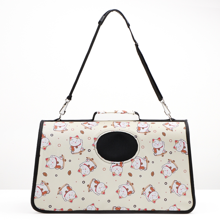 Сумка-переноска каркасная "Котики", размер L, 53 х 21 х 29 см, бежевая