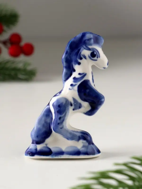 Сувенир Лошадь цирковая малая, 8,5х6,5 см, гжель