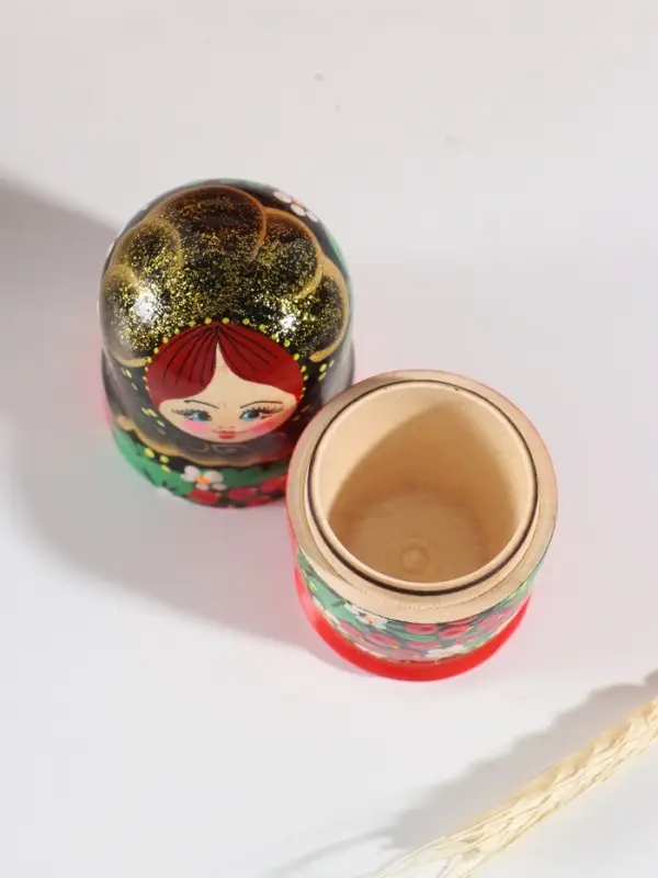 Матрёшка дерево &laquo;Хохлома&raquo;, чёрная голова, 5-кукольная, 11-12 см