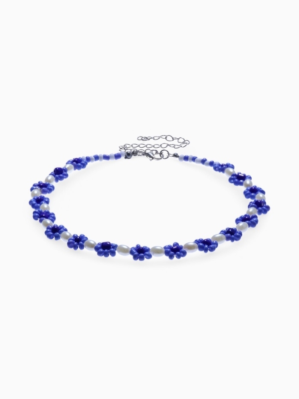 Колье «Бисер» незабудки, цвет сине-белый, 30 см Колье «Бисер» незабудки, цвет сине-белый, 30 см