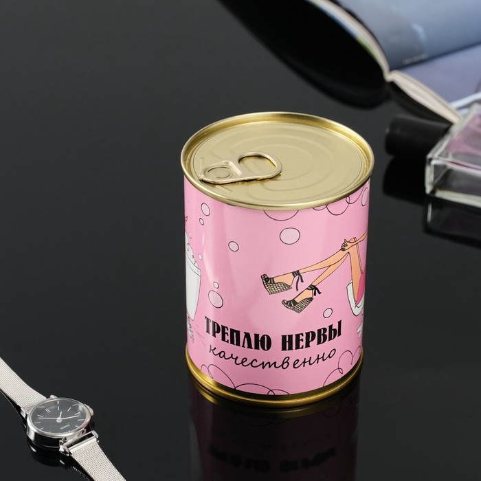 Подарочные носки в банке &laquo;Мотаю нервы качественно&raquo;, (внутри носки женские, цвет белый)