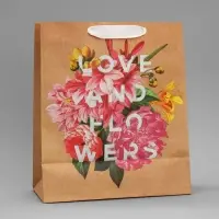 Пакет подарочный крафтовый, упаковка, &laquo;Love and flowers&raquo;, 23 х 27 х 11.5 см