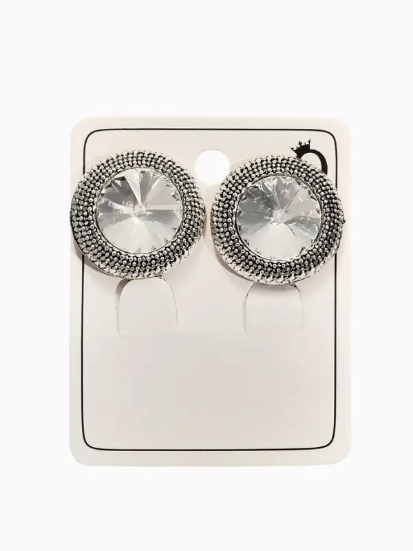 Клипсы "Винтаж" круг страз, цвет белый в чернёном серебре