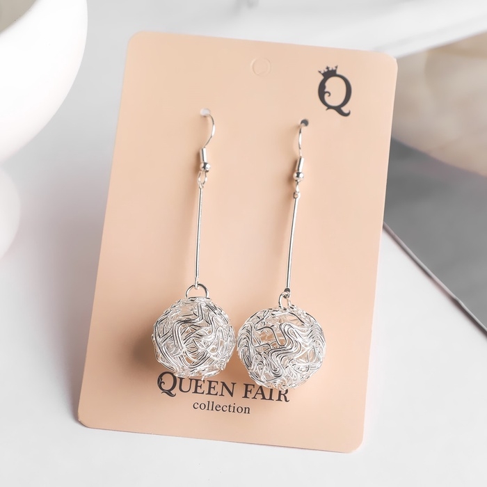 Серьги висячие &laquo;Шарик&raquo; переплетение, цвет светлое серебро, 6,5 см