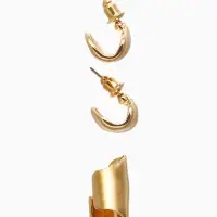 Набор серьги и каффа 3 шт. "Минимализм" тренд, цвет золото