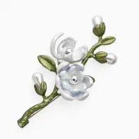 Брошь "Веточка магнолии" цветок, с эмалью, цветная