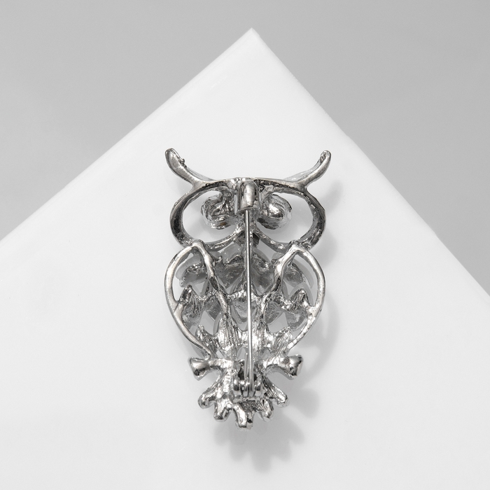 Брошь &laquo;Совушка&raquo;, цвет бело-синий в серебре