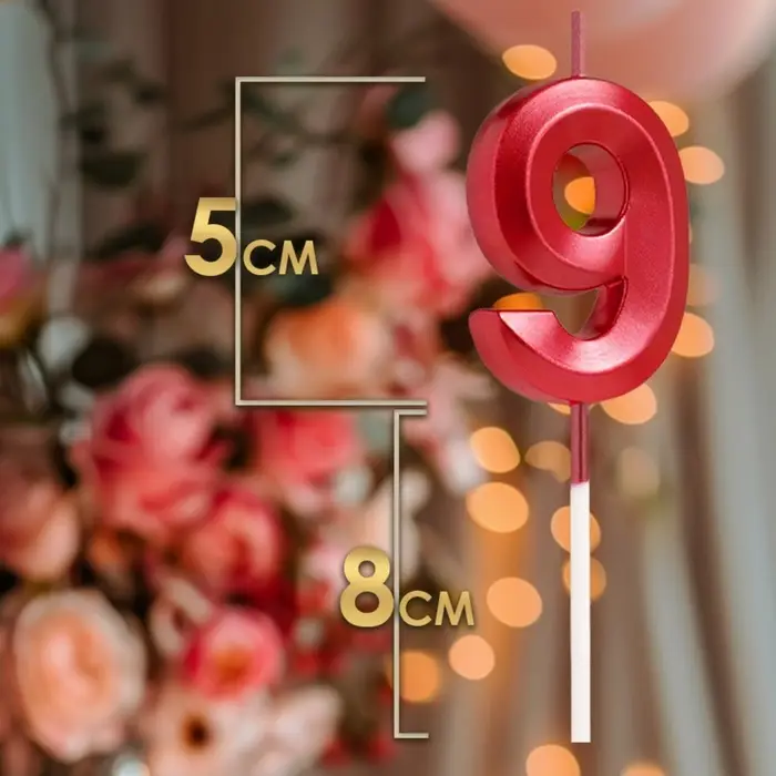Свеча в торт на шпажке &laquo;Цифра 9&raquo;, красная, 5 см