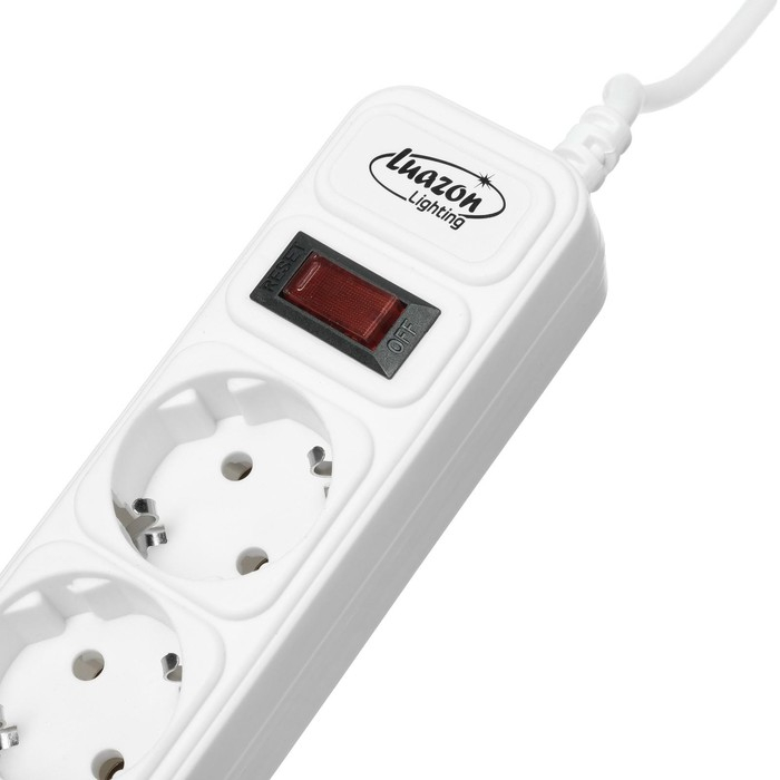 Сетевой фильтр Luazon Lighting, 6 розеток, 1.8 м, 2200 Вт, 3 х 0.75 мм2, 10 А, 220 В, белый