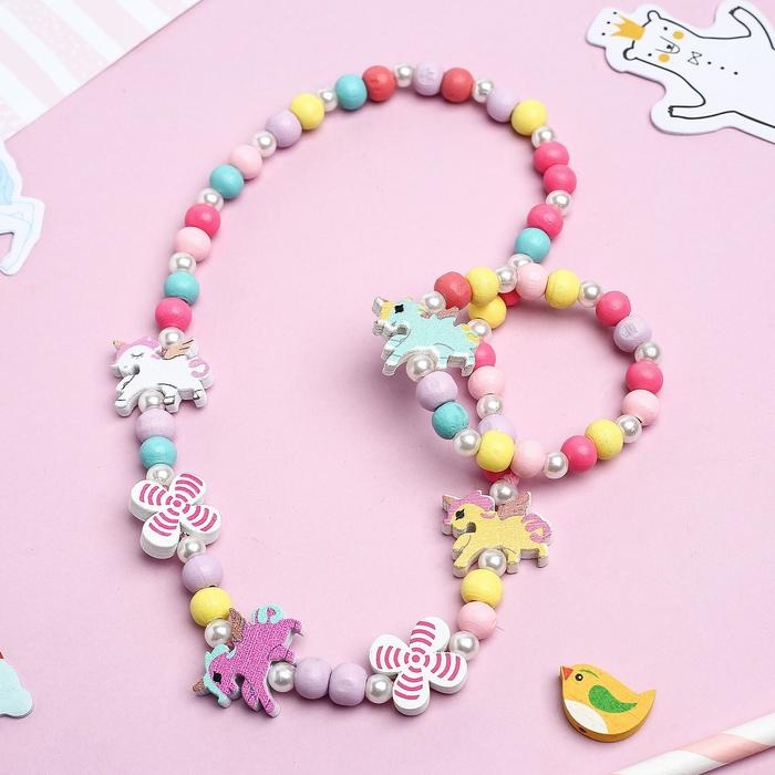 Набор детский &laquo;Выбражулька&raquo; 2 предмета: бусы, браслет, единорог, цвет МИКС
