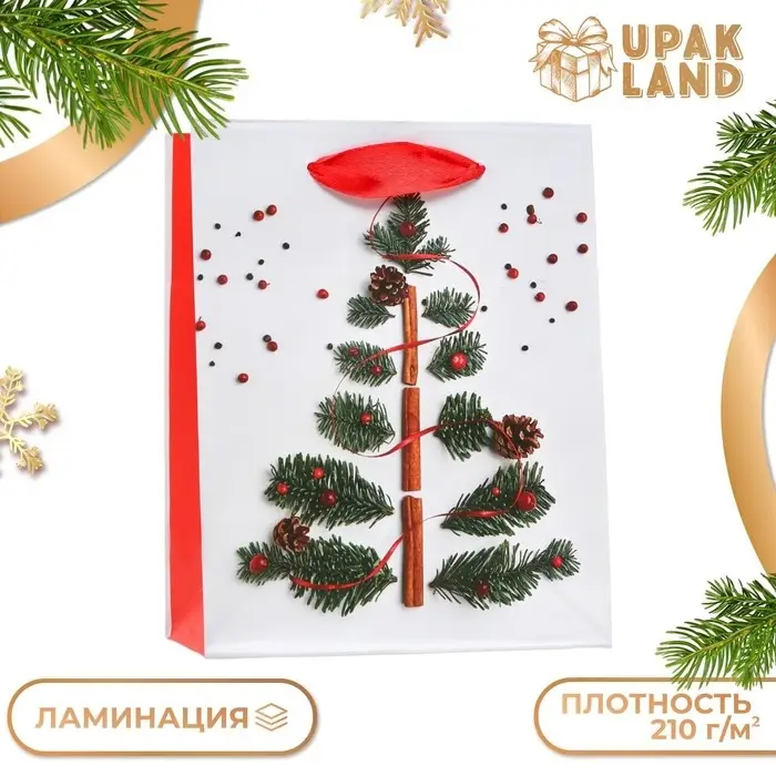 Пакет ламинированный "Шишки на елочке" 11,5 х 14,5 х 6 см