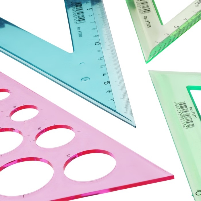 Набор треугольников 4 штуки, Calligrata катет 9/12/20/25 см, с окружностями, прозрачные, МИКС