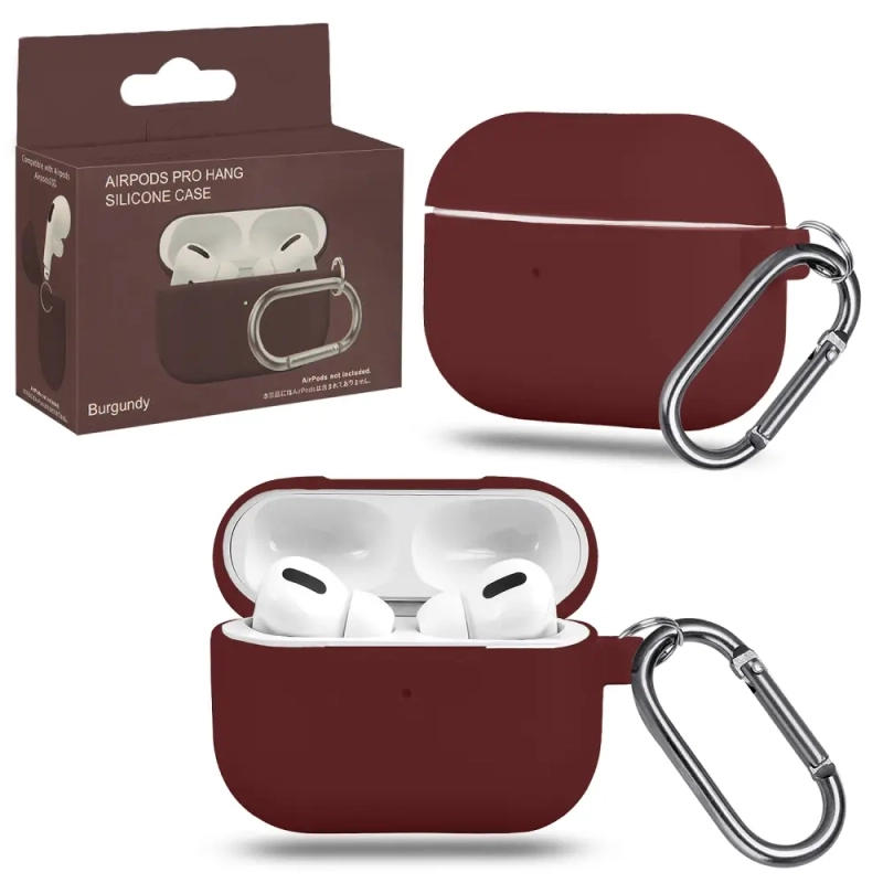 Чехол APods Pro Hang Silicon Сase с карабином Burgundy