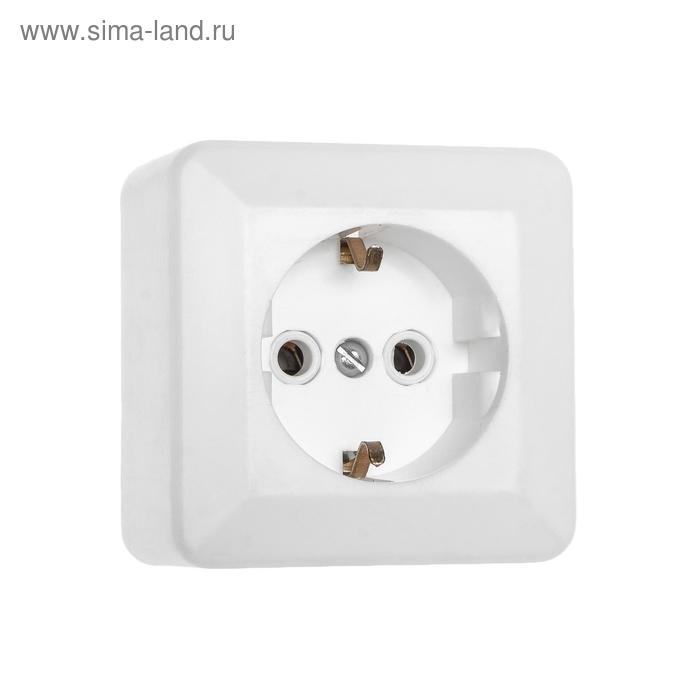 Розетка "Элект" РА 16-102, 16 А, 250 В, одноместная, открытая, с з/к, белая