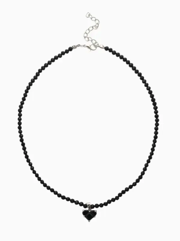 Чокер из бисера &laquo;Хрусталь&raquo;, сердце, чёрный в серебре, 37 см + 5 см доп, цепочка