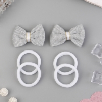 Набор для волос "Школьница галант" (4 резинки 3,5 см, 2 зажима 5,5 см) сияние, серо-белый