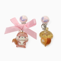 Серьги-клипсы детские "Выбражулька" белочка с бантом, жёлудь с жемчужиной, цветные Серьги-клипсы детские "Выбражулька" белочка с бантом, жёлудь с жемчужиной, цветные