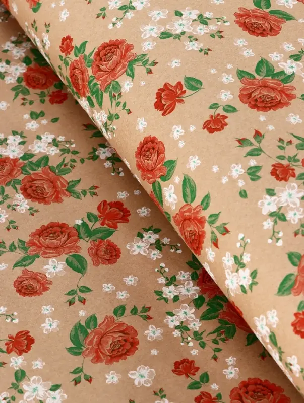 Бумага упаковочная крафт &laquo;Пионы&raquo;, красный, 0.72&times;10&plusmn;5% м, 60 г